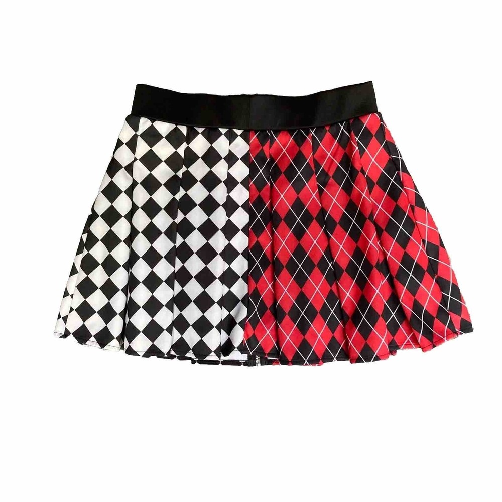 Body Rage Mixed Print Jester Punk Argyle Skater Pull On Skirt Womens L 32x15 Y2k